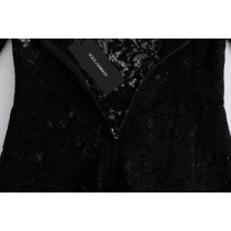 Dolce & Gabbana Schwarzes Kleid mit floraler Kamille-Spitzenstickerei