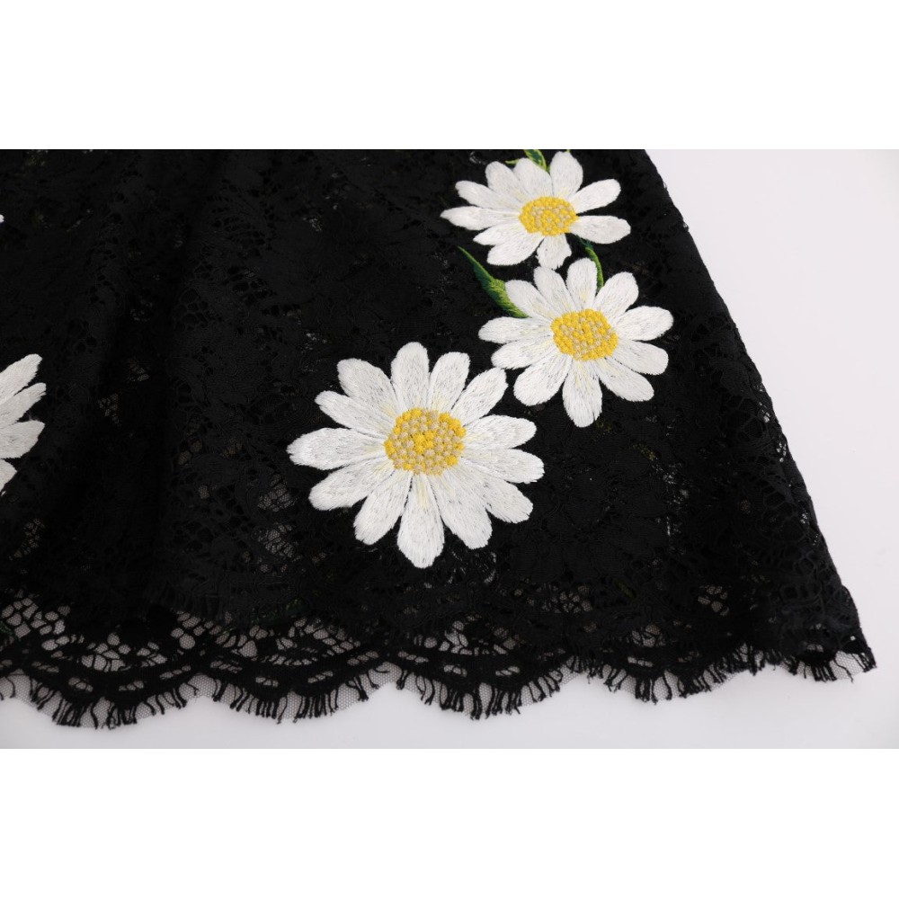 Dolce & Gabbana Schwarzes Kleid mit floraler Kamille-Spitzenstickerei