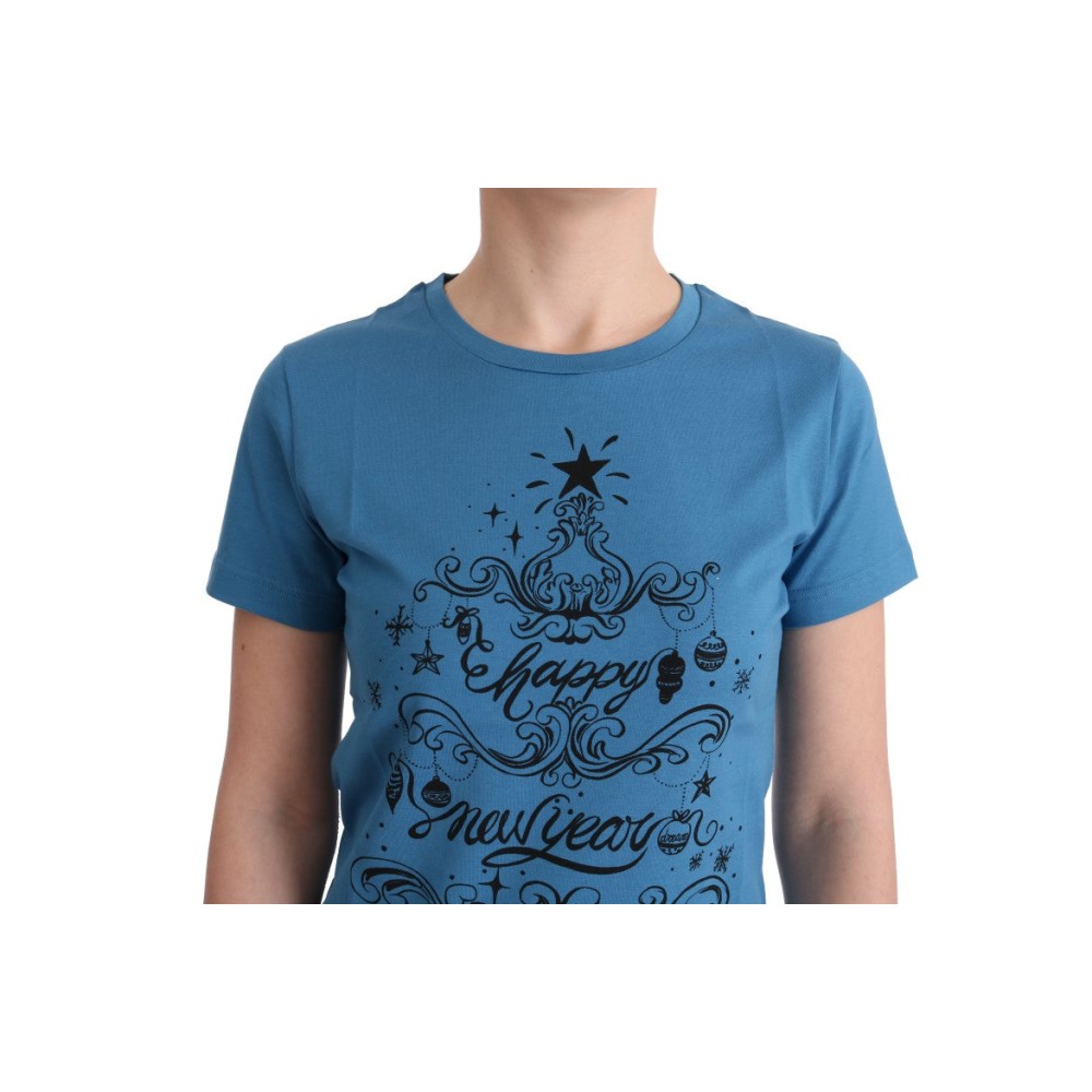 Dolce & Gabbana Schickes blaues Baumwoll-T-Shirt mit 2017 Druck