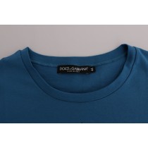 Dolce & Gabbana Schickes blaues Baumwoll-T-Shirt mit 2017 Druck