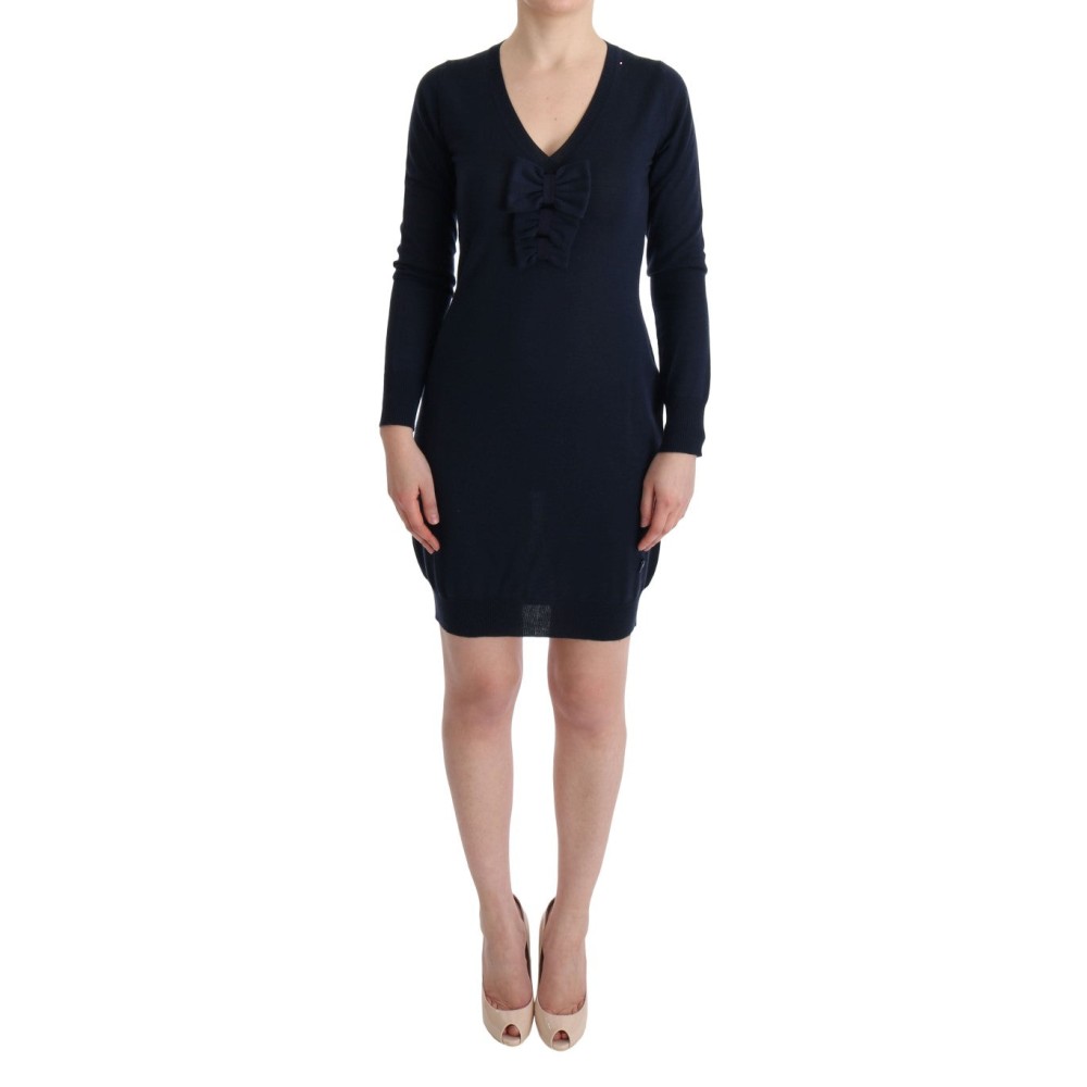 MARGHI LO\' Elegantes Kleid aus blauer Wolle über dem Knie
