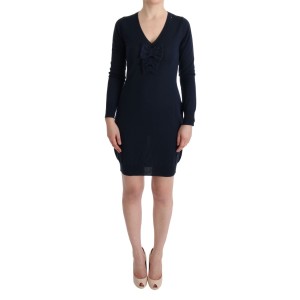 MARGHI LO\' Elegantes Kleid aus blauer Wolle über dem Knie