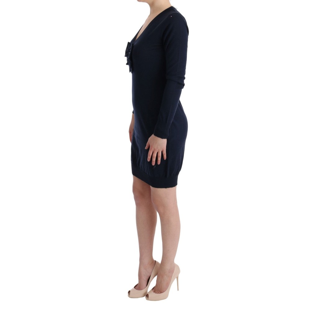 MARGHI LO\' Elegantes Kleid aus blauer Wolle über dem Knie