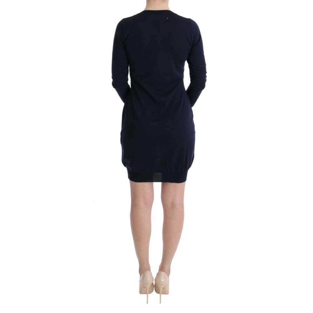 MARGHI LO\' Elegantes Kleid aus blauer Wolle über dem Knie