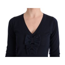 MARGHI LO\' Elegantes Kleid aus blauer Wolle über dem Knie