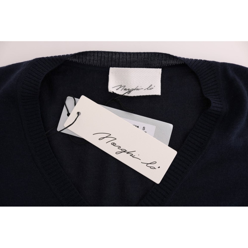 MARGHI LO\' Elegantes Kleid aus blauer Wolle über dem Knie