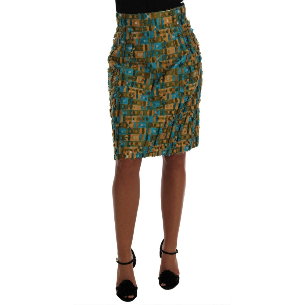 Dolce & Gabbana Eleganter grüner Jacquard-Rock mit hoher Taille