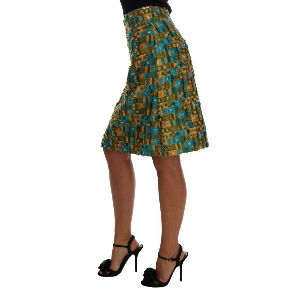 Dolce & Gabbana Eleganter grüner Jacquard-Rock mit hoher Taille