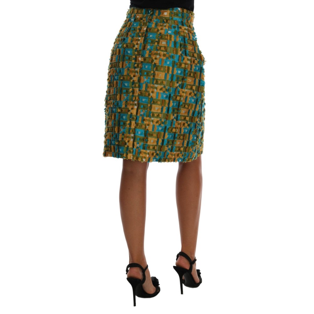 Dolce & Gabbana Eleganter grüner Jacquard-Rock mit hoher Taille