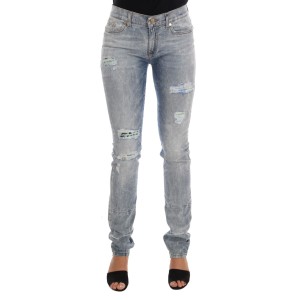 Versace Jeans Schicke hellblaue zerrissene Slim Fit Jeans