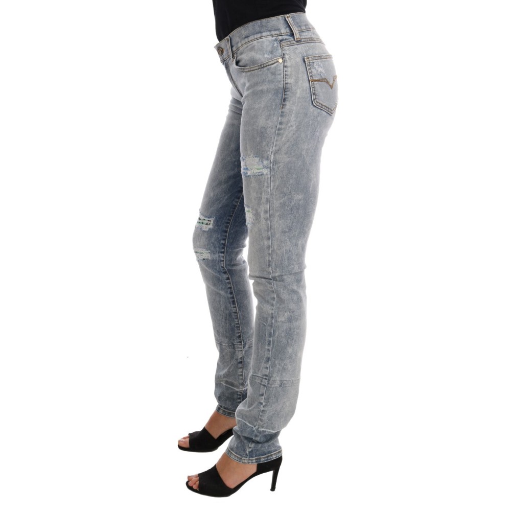Versace Jeans Schicke hellblaue zerrissene Slim Fit Jeans