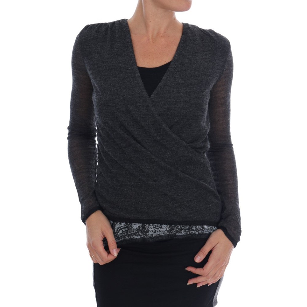 Ermanno Scervino Schicke graue Bluse mit Spitzenärmeln