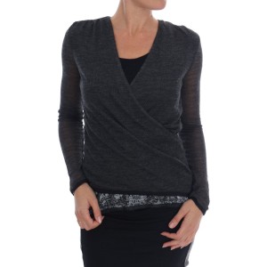 Ermanno Scervino Schicke graue Bluse mit Spitzenärmeln