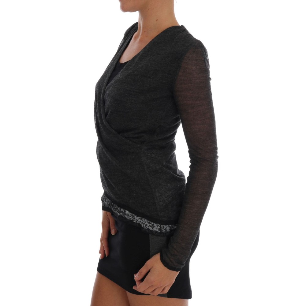 Ermanno Scervino Schicke graue Bluse mit Spitzenärmeln