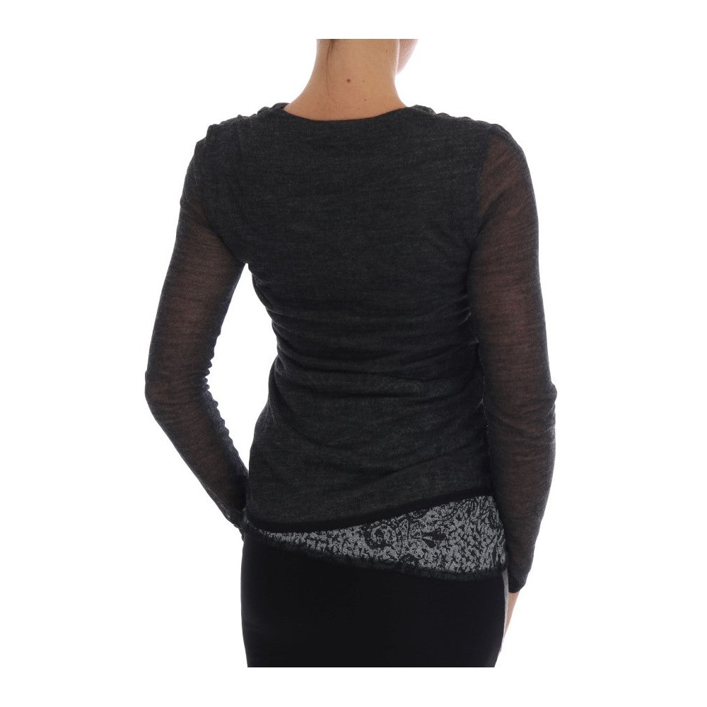 Ermanno Scervino Schicke graue Bluse mit Spitzenärmeln