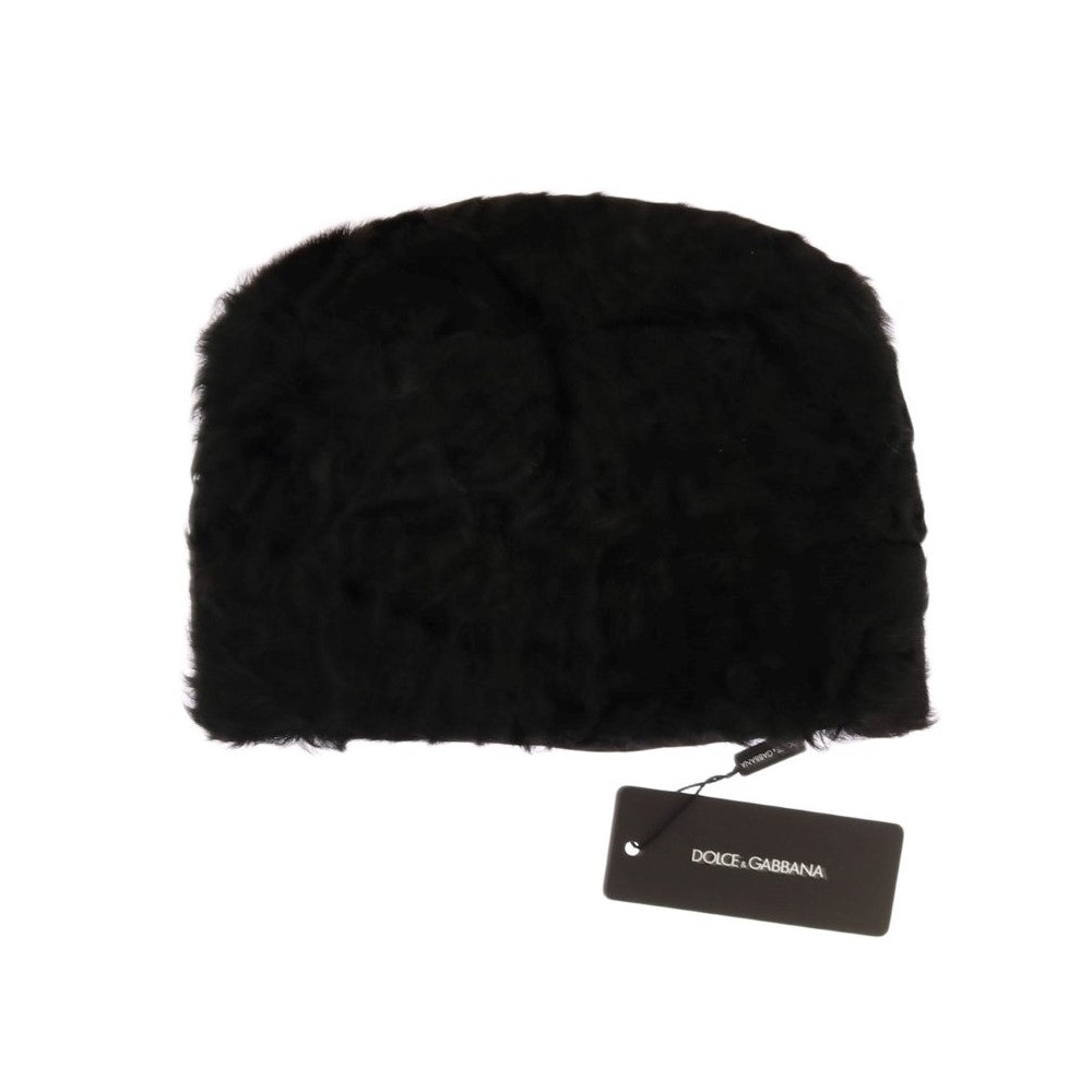 Dolce & Gabbana Elegante Schwarze Xiangao Pelz Beanie Mütze