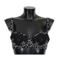 Dolce & Gabbana Eleganter schwarzer Seiden-BH aus floraler Spitze
