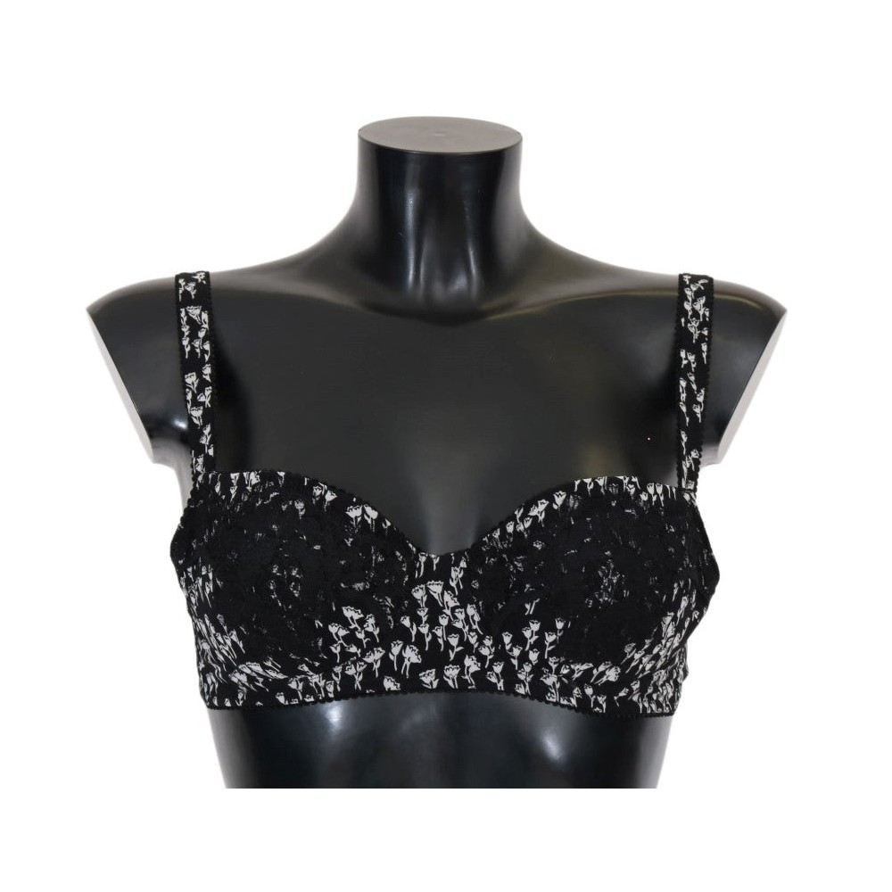 Dolce & Gabbana Eleganter schwarzer Seiden-BH aus floraler Spitze