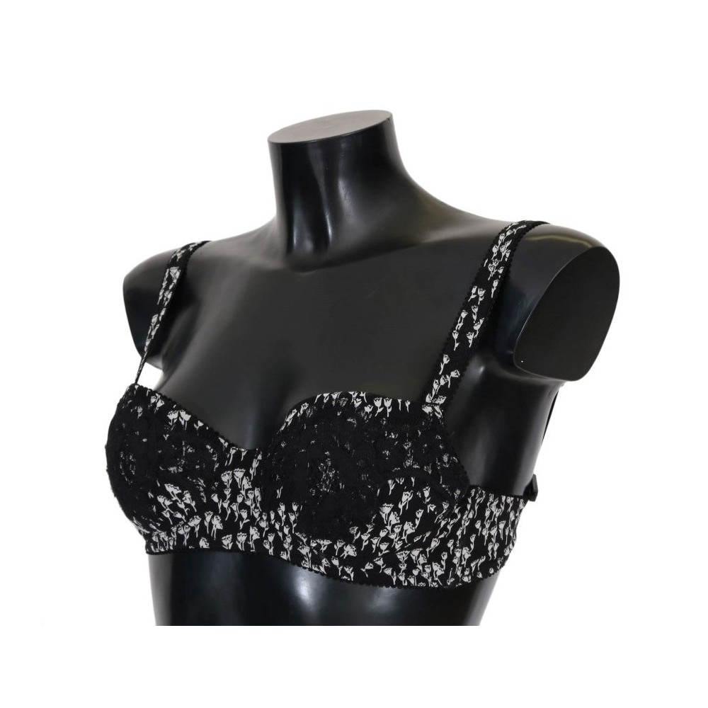 Dolce & Gabbana Eleganter schwarzer Seiden-BH aus floraler Spitze