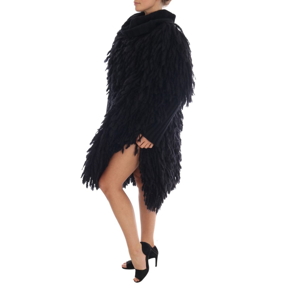 Dolce & Gabbana Eleganter schwarzer Pullover aus Wolle und Kaschmir mit Fransen