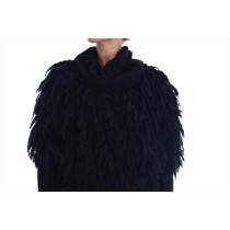 Dolce & Gabbana Eleganter schwarzer Pullover aus Wolle und Kaschmir mit Fransen