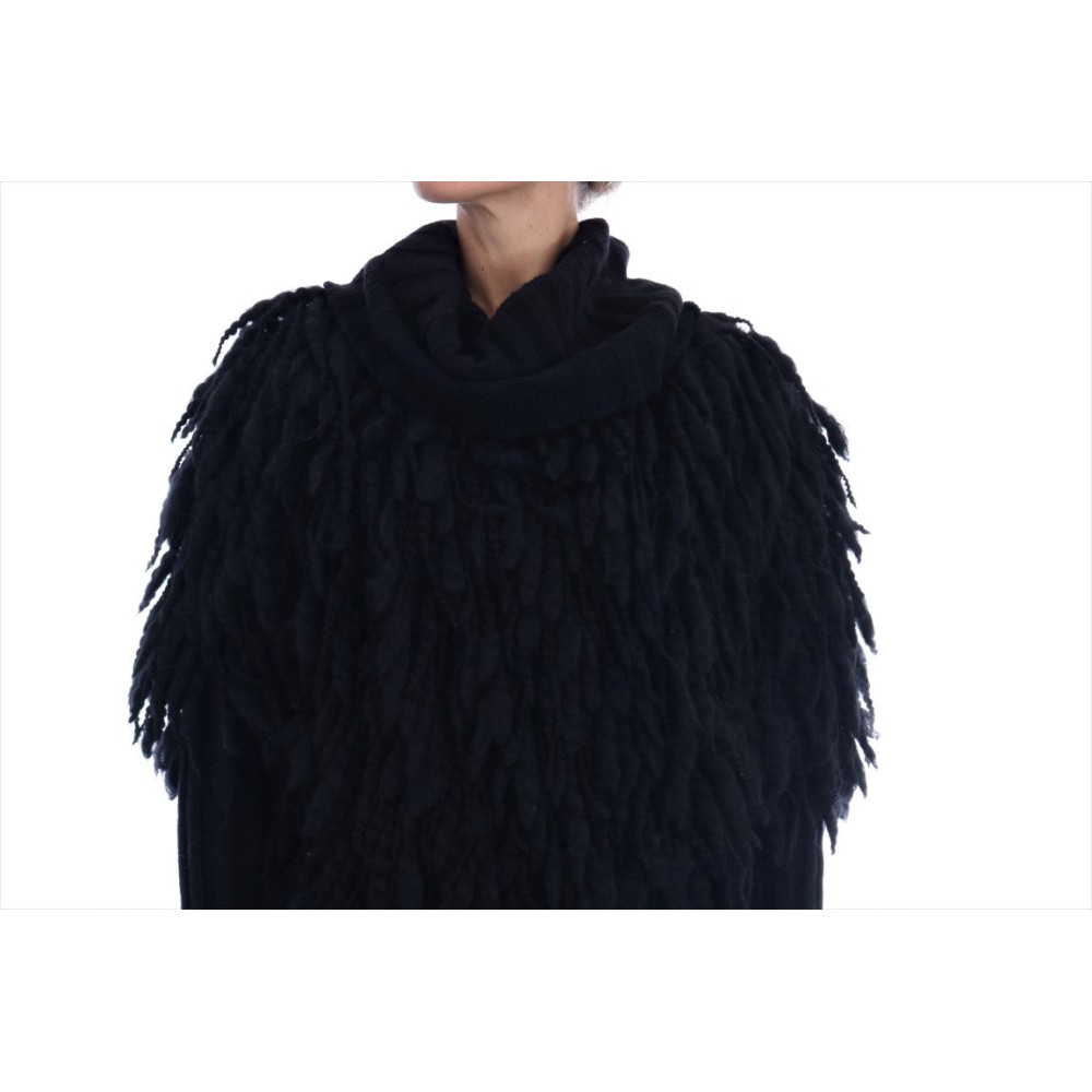 Dolce & Gabbana Eleganter schwarzer Pullover aus Wolle und Kaschmir mit Fransen