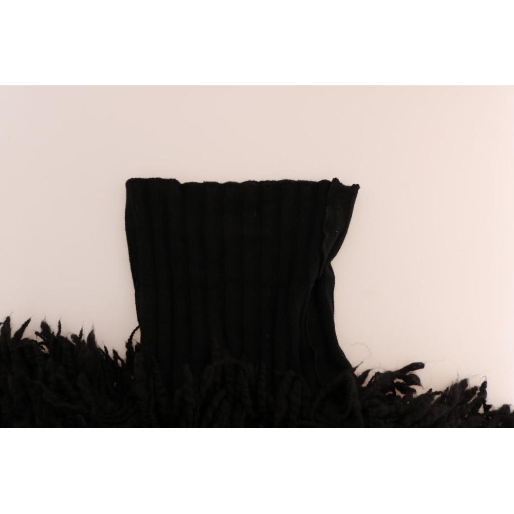 Dolce & Gabbana Eleganter schwarzer Pullover aus Wolle und Kaschmir mit Fransen