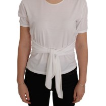 Dolce & Gabbana Elegante weiße Wickelbluse mit Kristallakzenten