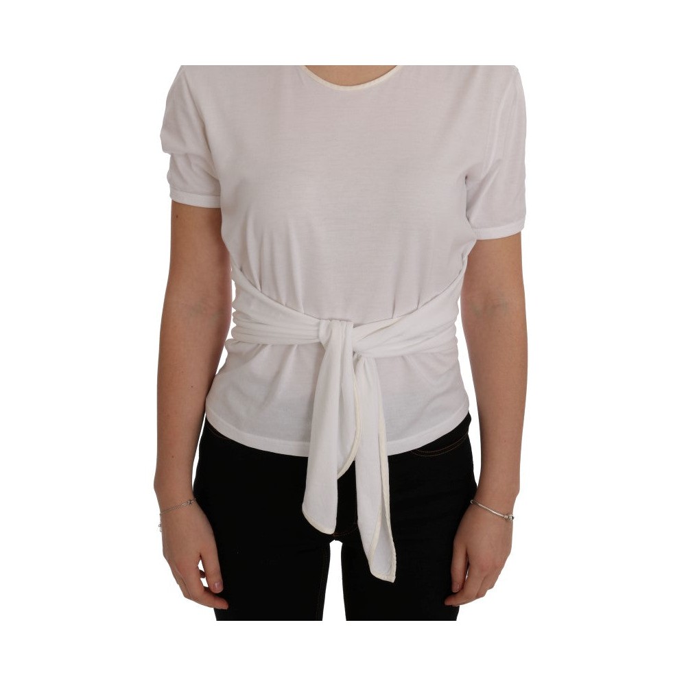 Dolce & Gabbana Elegante weiße Wickelbluse mit Kristallakzenten