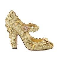 Dolce & Gabbana Gold Floral Crystal verschönerte Pumps