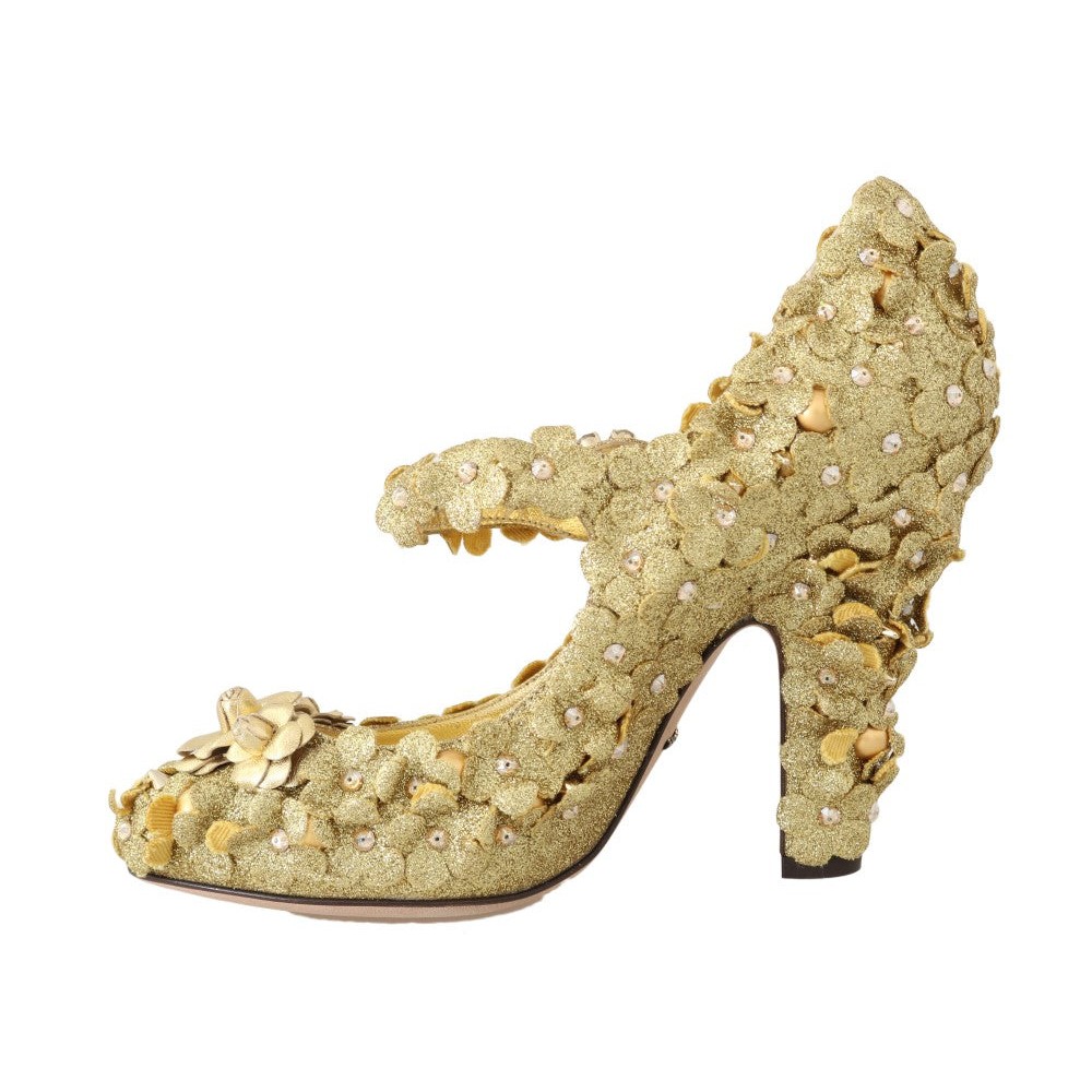 Dolce & Gabbana Gold Floral Crystal verschönerte Pumps
