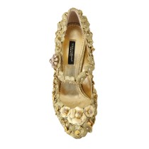 Dolce & Gabbana Gold Floral Crystal verschönerte Pumps