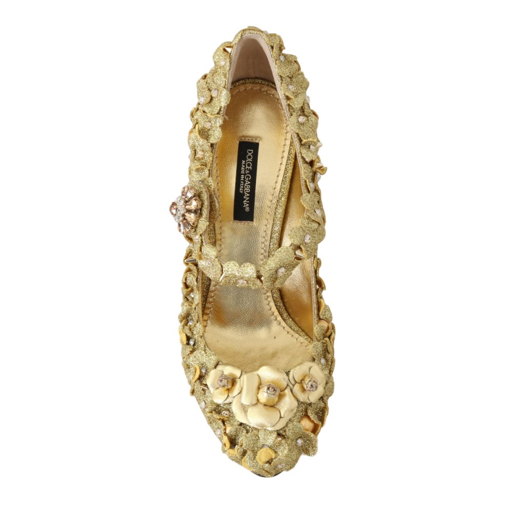 Dolce & Gabbana Gold Floral Crystal verschönerte Pumps