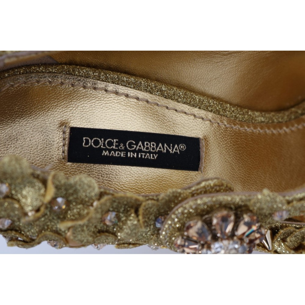 Dolce & Gabbana Gold Floral Crystal verschönerte Pumps