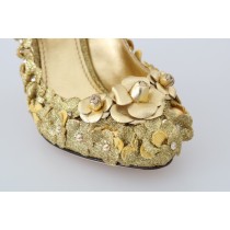 Dolce & Gabbana Gold Floral Crystal verschönerte Pumps