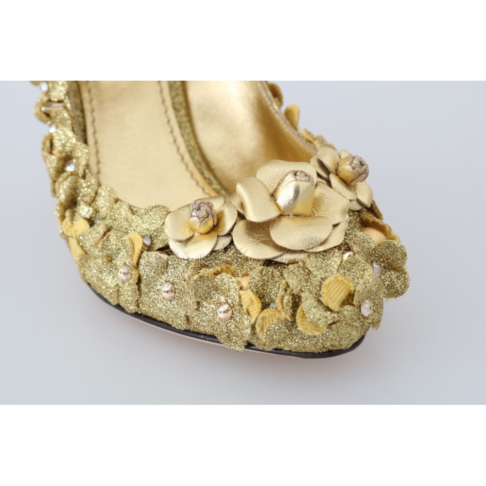 Dolce & Gabbana Gold Floral Crystal verschönerte Pumps