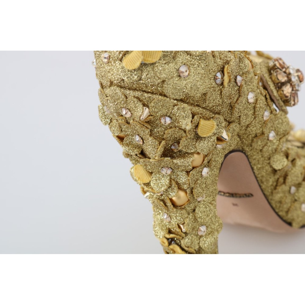 Dolce & Gabbana Gold Floral Crystal verschönerte Pumps