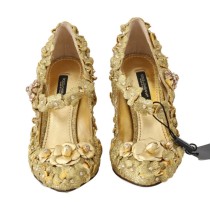 Dolce & Gabbana Gold Floral Crystal verschönerte Pumps