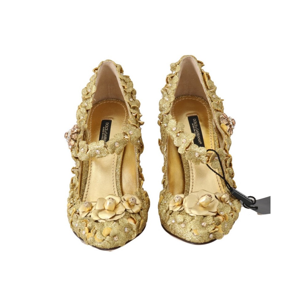 Dolce & Gabbana Gold Floral Crystal verschönerte Pumps