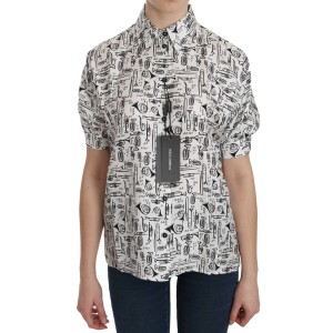 Dolce & Gabbana Musikinstrumenten-Druck Seidenkragen-Oberteil