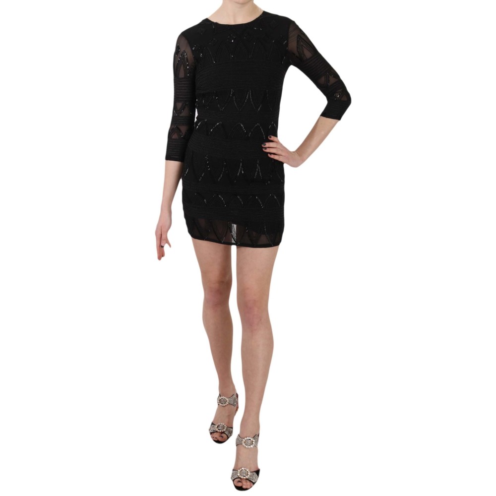 John Richmond Elegantes Schwarzes Seidenminikleid mit Pailletten