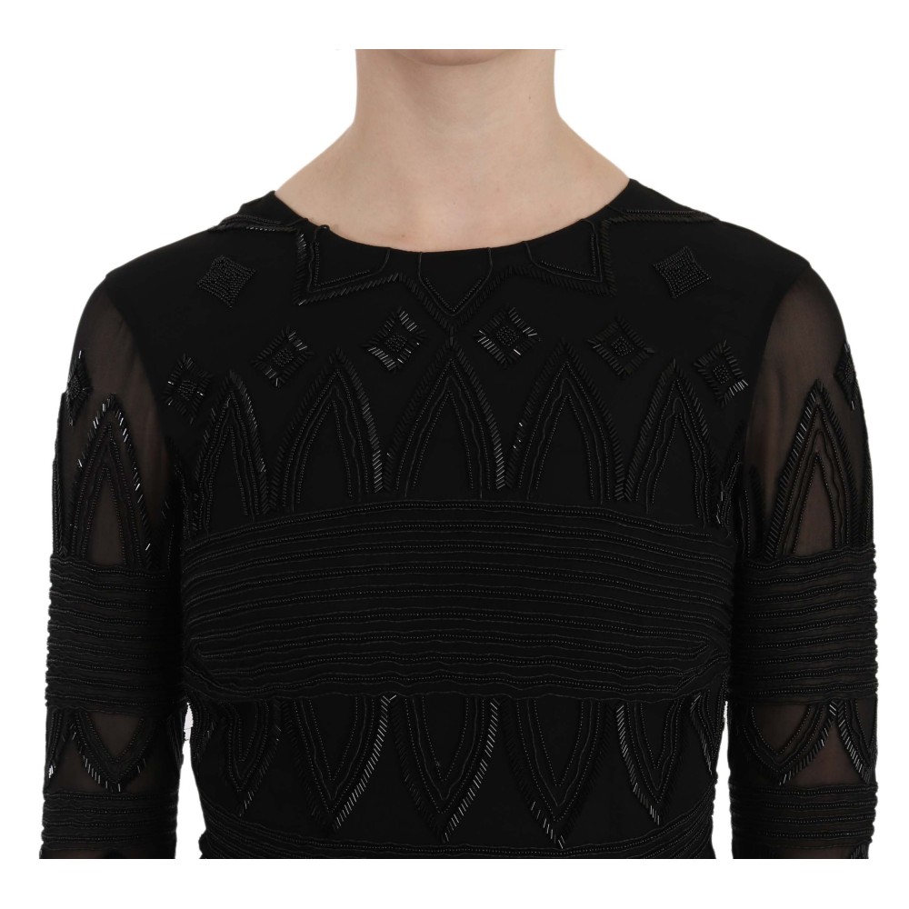 John Richmond Elegantes Schwarzes Seidenminikleid mit Pailletten
