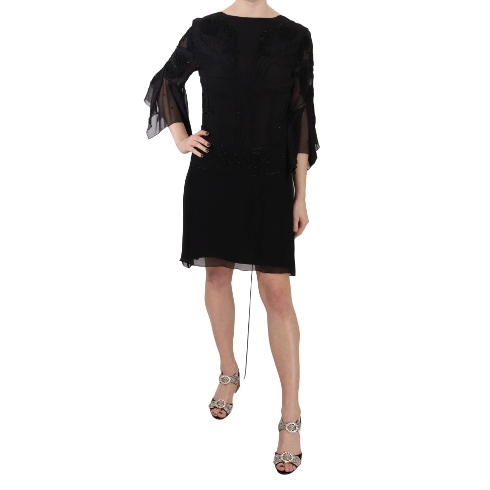 John Richmond Elegantes Schwarzes Minikleid aus Seide mit Pailletten