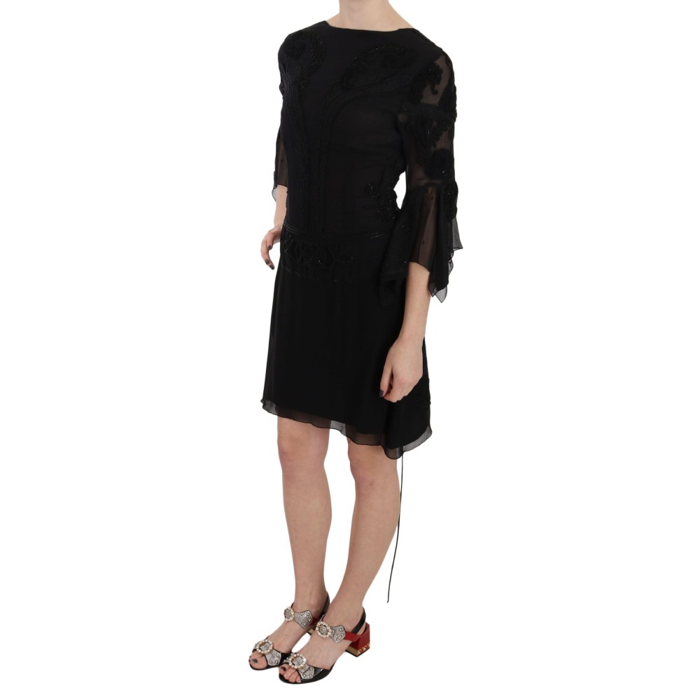 John Richmond Elegantes Schwarzes Minikleid aus Seide mit Pailletten