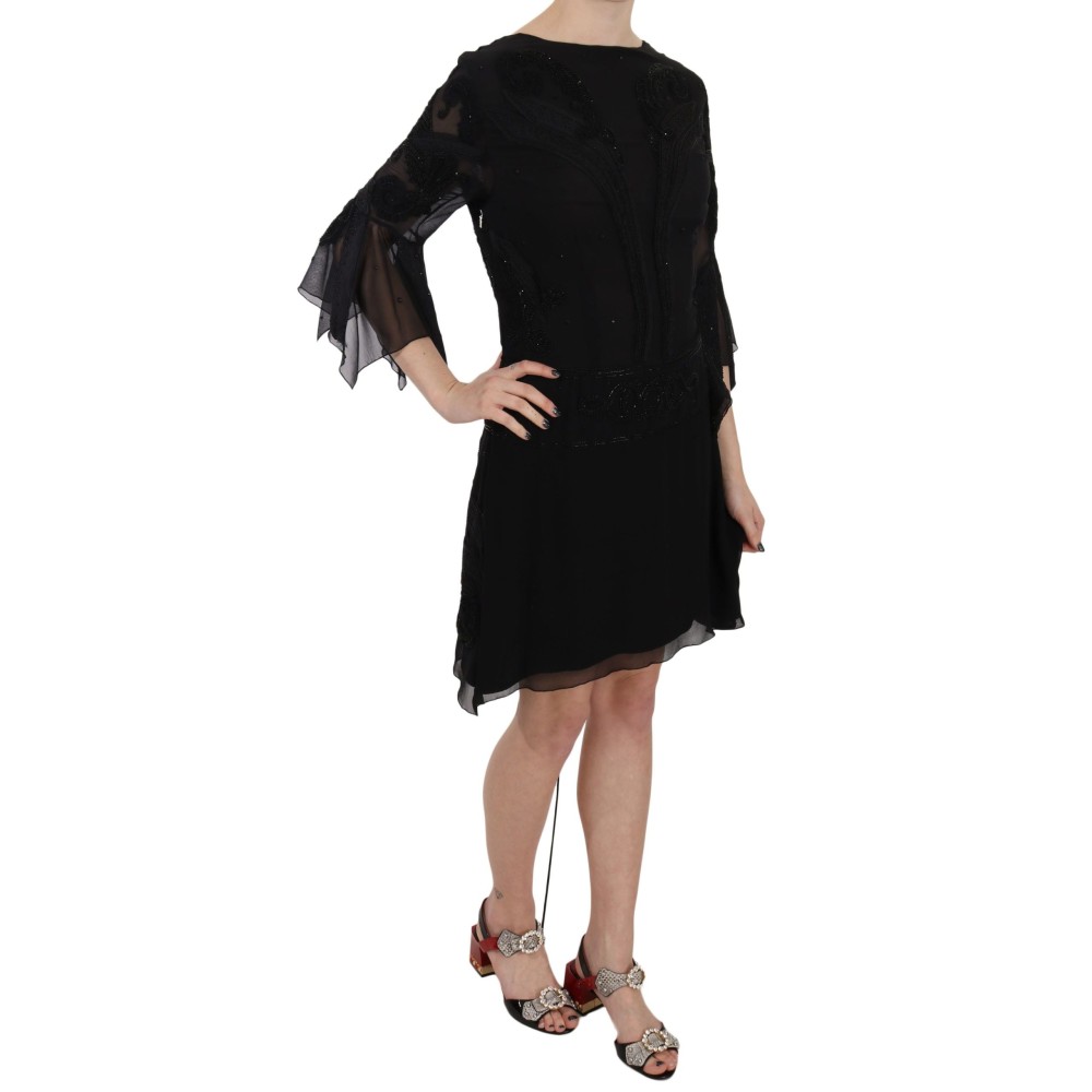 John Richmond Elegantes Schwarzes Minikleid aus Seide mit Pailletten