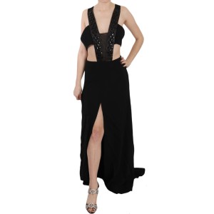 John Richmond Elegantes ausgestelltes Maxi-Abendkleid mit Kristall-Akzenten