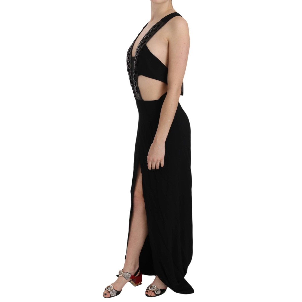 John Richmond Elegantes ausgestelltes Maxi-Abendkleid mit Kristall-Akzenten