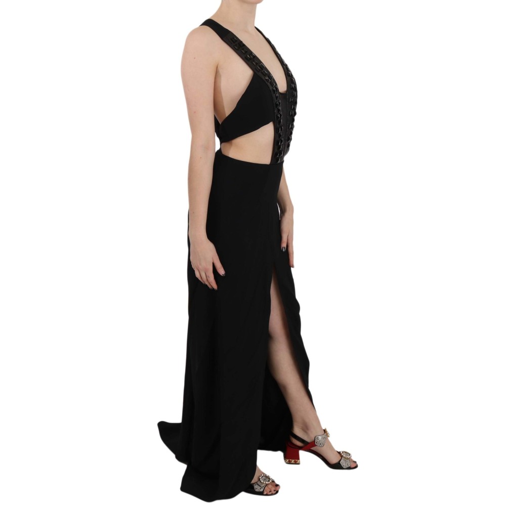 John Richmond Elegantes ausgestelltes Maxi-Abendkleid mit Kristall-Akzenten