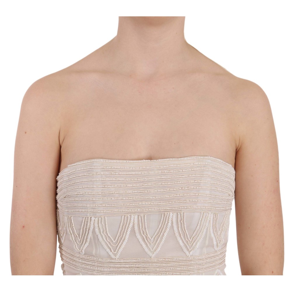 John Richmond Schickes Beige Verziertes Seidenminikleid