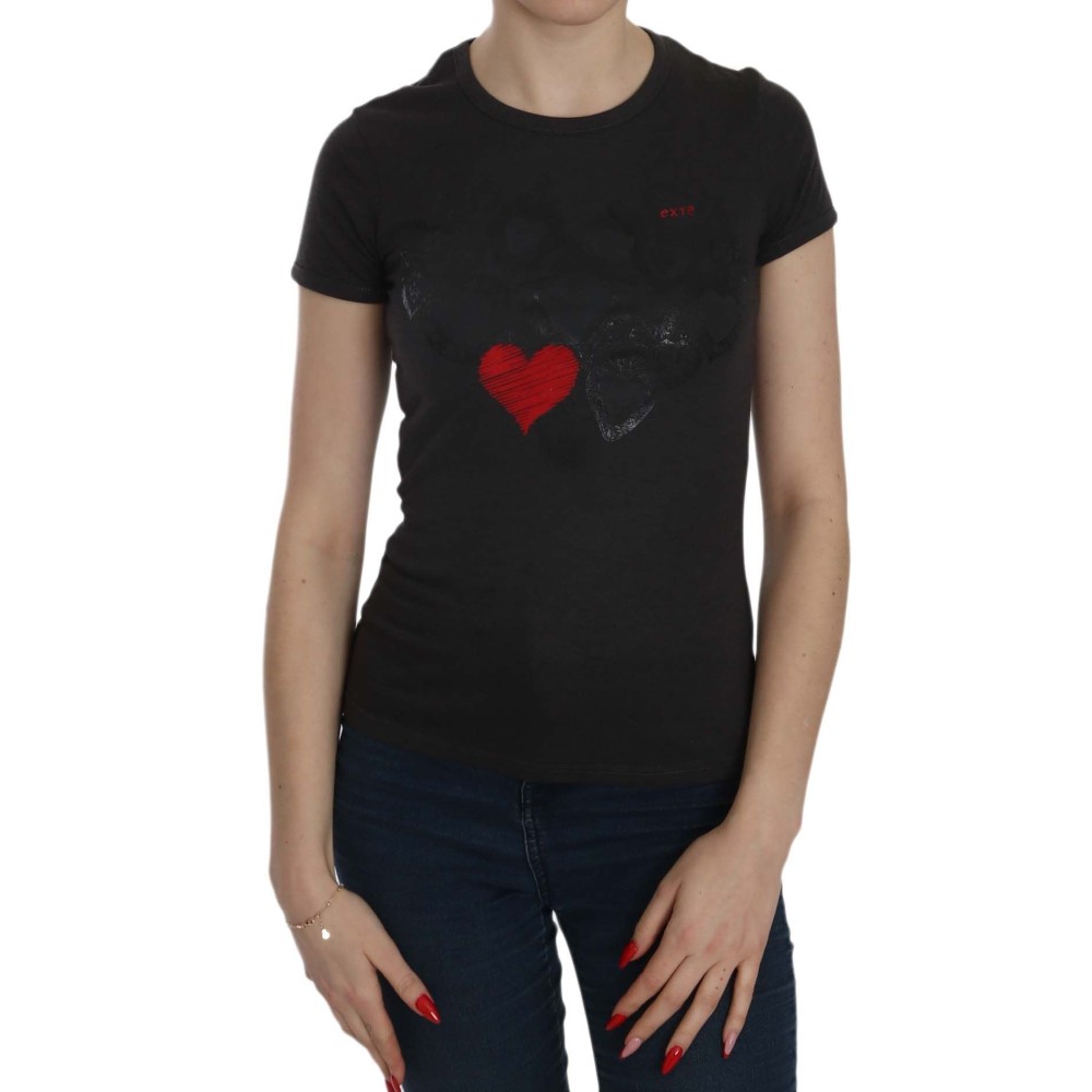 Exte Schwarze Herzen drucken Rundhalsausschnitt Bluse